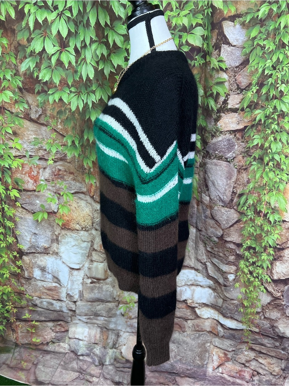 TELA Gina Mohair and Wool Blend Striped Made in Italy Luxury Crewneck Sweater, S - Picture 5 of 15